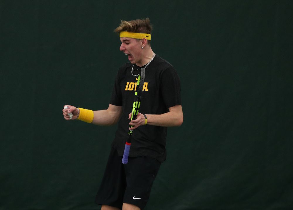 Iowa's Nikita Snezhko against UMKC Friday, February 15, 2019 at the Hawkeye Tennis and Recreation Complex. (Brian Ray/hawkeyesports.com)