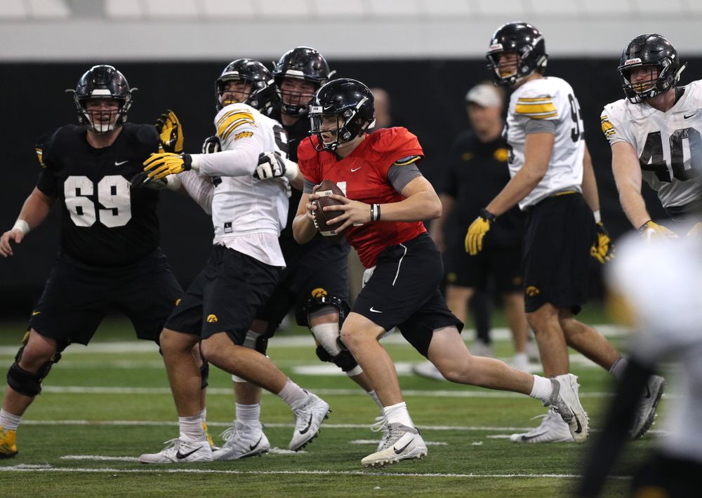 Iowa Hawkeyes quarterback Nate Stanley (4) during practice Wednesday, December 12, 2018 at the Hansen Football Performance Center in preparation for the Outback Bowl game against Mississippi State. (Brian Ray/hawkeyesports.com)