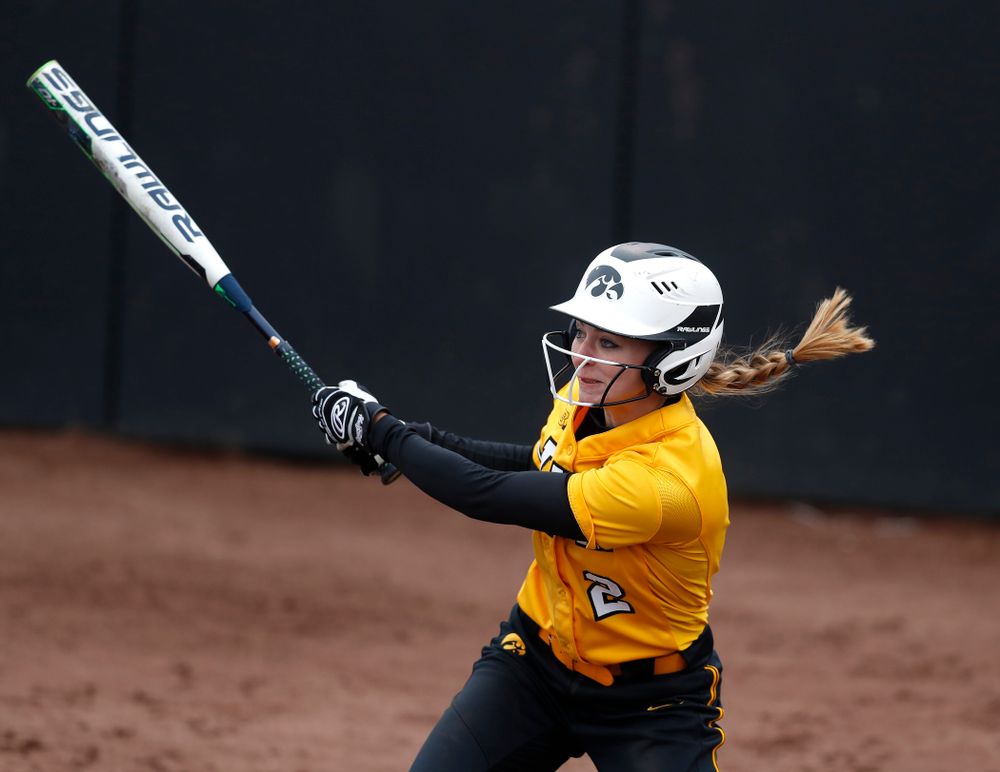 Iowa Hawkeyes infielder Aralee Bogar (2) against UW Green Bay Tuesday, March 27, 2018 at Bob Pearl Field. (Brian Ray/hawkeyesports.com)