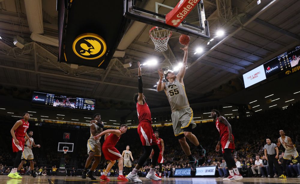 Iowa Hawkeyes forward Luka Garza (55) against the Nebraska Cornhuskers Sunday, January 6, 2019 at Carver-Hawkeye Arena. (Brian Ray/hawkeyesports.com)