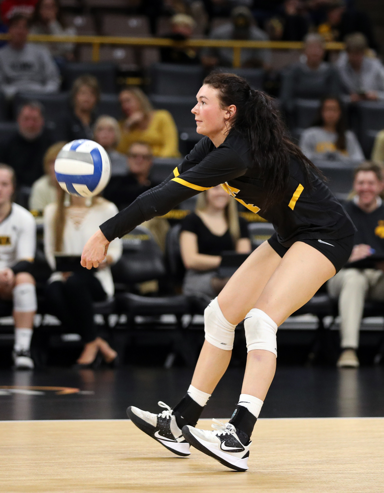 Iowa Hawkeyes defensive specialist Halle Johnston (4) against Penn State Friday, November 1, 2019 at Carver Hawkeye Arena. (Brian Ray/hawkeyesports.com)