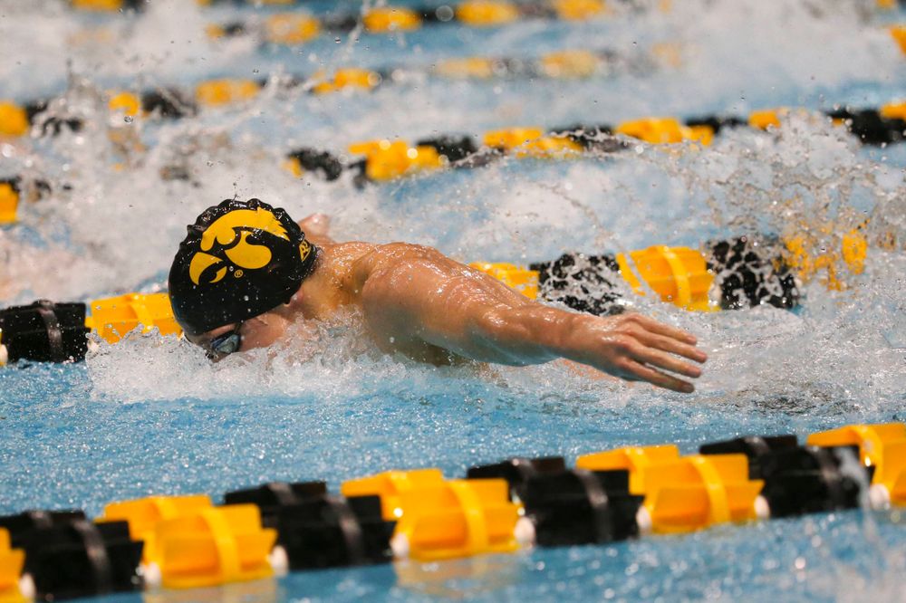 Iowa's Michael Tenney at the 200-yard butterfly race Saturday, March 2, 2019 at the Campus Recreation and Wellness Center. (Lily Smith/hawkeyesports.com)