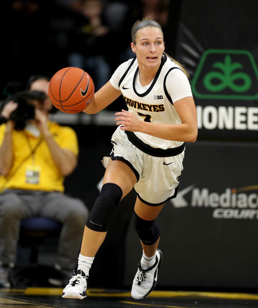 Iowa Hawkeyes guard Makenzie Meyer (3) against Penn State Saturday, February 22, 2020 at Carver-Hawkeye Arena. (Brian Ray/hawkeyesports.com)