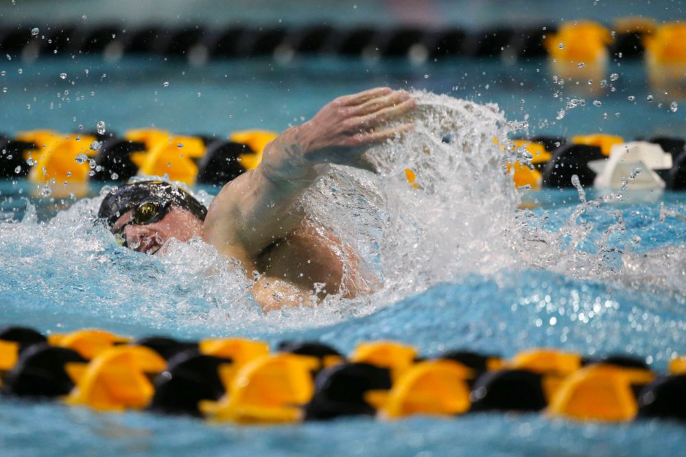 Iowa's Anze Fers Erzan team at the 200-yard backstroke race Saturday, March 2, 2019 at the Campus Recreation and Wellness Center. (Lily Smith/hawkeyesports.com)