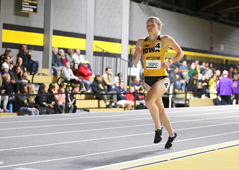 Iowa’s Gabby Skopec runs the women’s 1 mile run event during the Jimmy Grant Invitational at the Recreation Building in Iowa City on Saturday, December 14, 2019. (Stephen Mally/hawkeyesports.com)