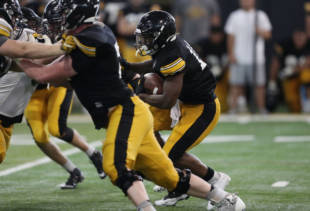 Iowa Hawkeyes running back Mekhi Sargent (10) during Fall Camp Practice No. 6 Thursday, August 8, 2019 at the Ronald D. and Margaret L. Kenyon Football Practice Facility. (Brian Ray/hawkeyesports.com)