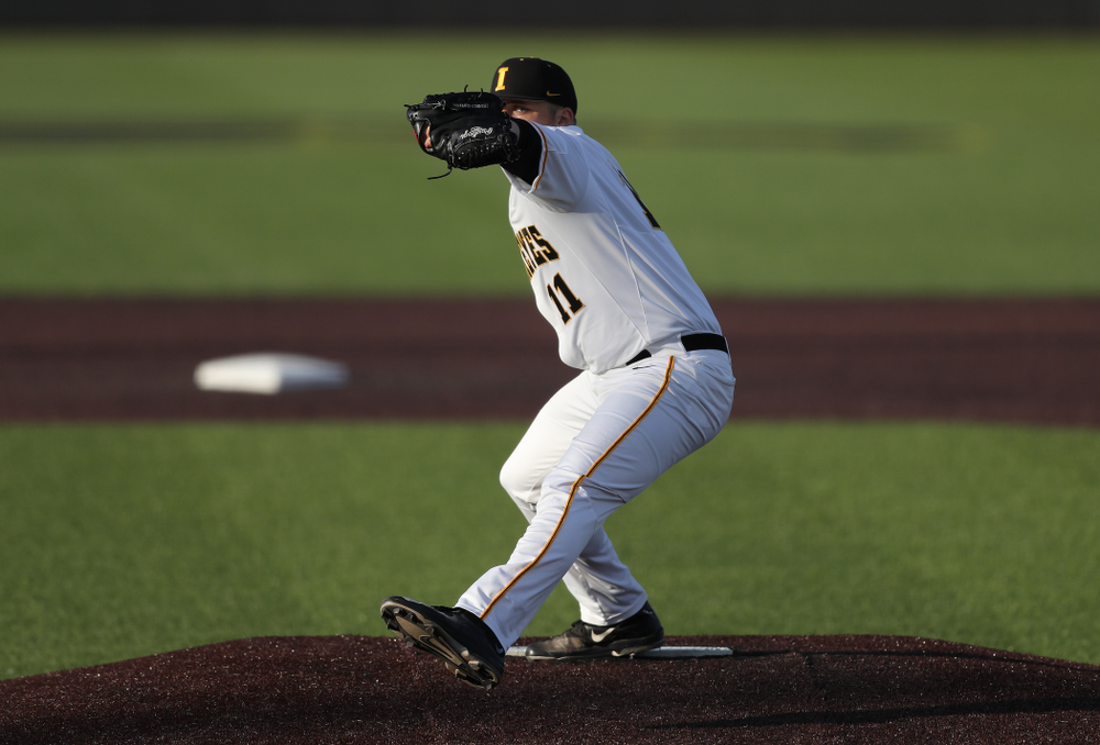 Iowa Hawkeyes Cole McDonald (11) against the Michigan State Spartans Friday, May 10, 2019 at Duane Banks Field. (Brian Ray/hawkeyesports.com)