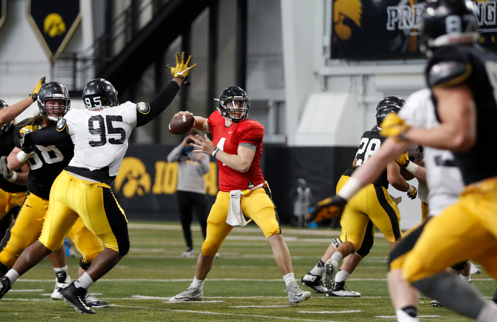 Iowa Hawkeyes quarterback Nathan Stanley (4) during spring practice Wednesday, March 28, 2018 at the Hansen Football Performance Center. (Brian Ray/hawkeyesports.com)