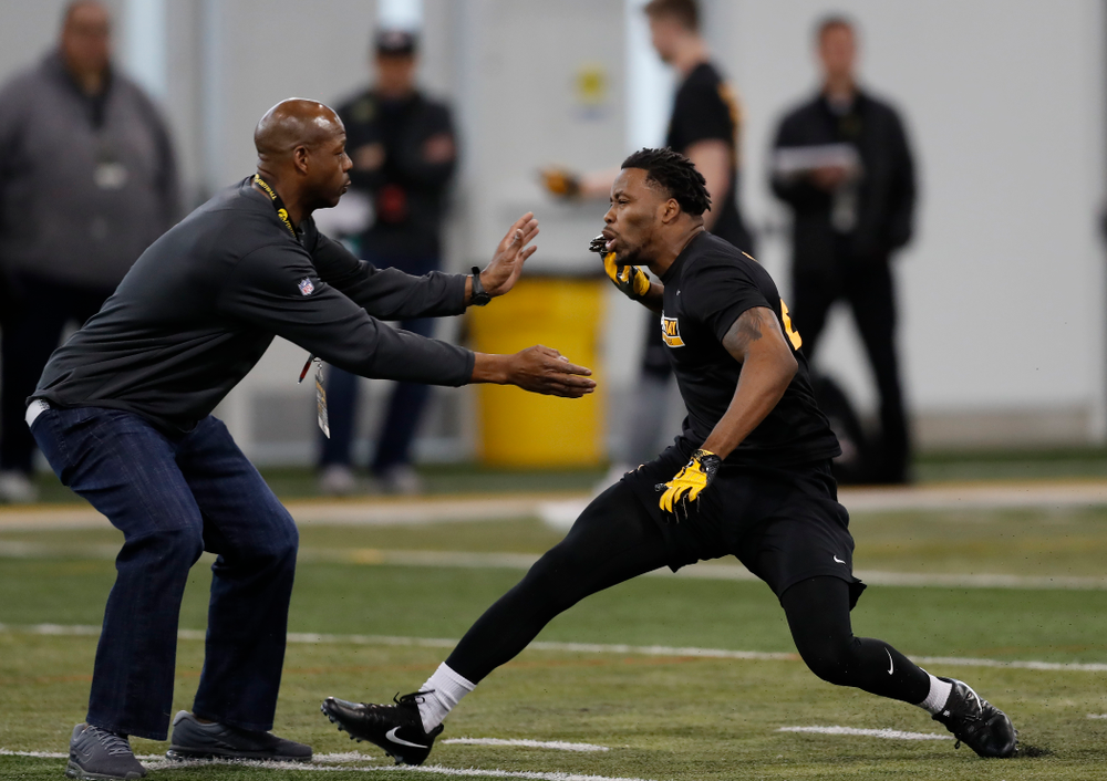 Iowa Hawkeyes running back Akrum Wadley (25) during the team's annual pro day Monday, March 26, 2018 at the Hansen Football Performance Center. (Brian Ray/hawkeyesports.com)