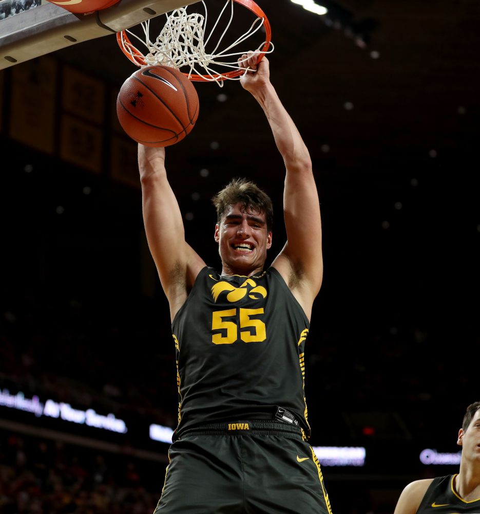 Iowa Hawkeyes forward Luka Garza (55) against the Iowa State Cyclones Thursday, December 12, 2019 at Hilton Coliseum in Ames, Iowa(Brian Ray/hawkeyesports.com)