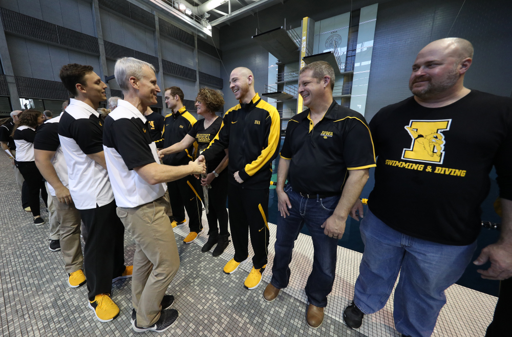 Head Coach Marc Long during senior day before a double dual against Wisconsin and Northwestern Saturday, January 19, 2019 at the Campus Recreation and Wellness Center. (Brian Ray/hawkeyesports.com)