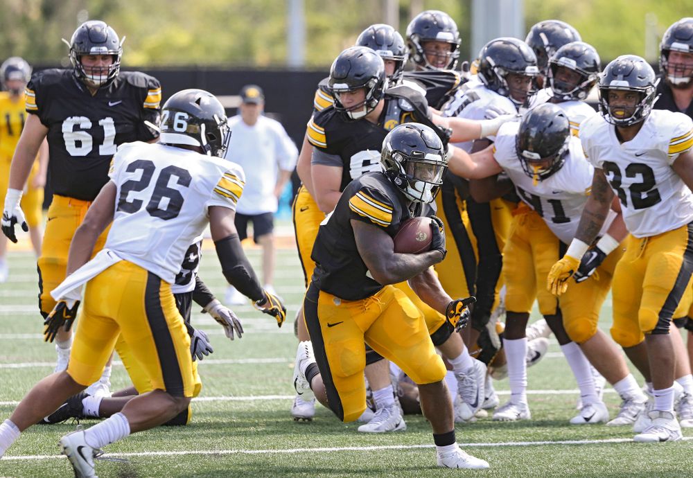 Iowa Hawkeyes running back Mekhi Sargent (10) carries the ball during Fall Camp Practice #5 at the Hansen Football Performance Center in Iowa City on Tuesday, Aug 6, 2019. (Stephen Mally/hawkeyesports.com)