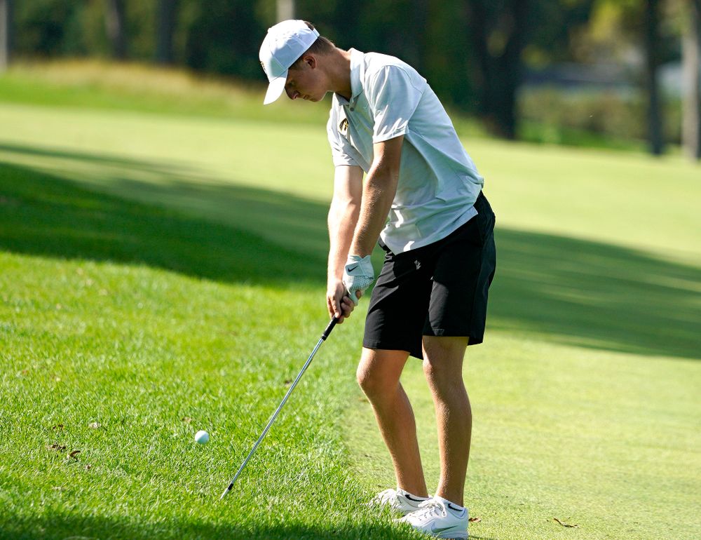 Iowa’s Benton Weinberg drives a shot during the second day of the Golfweek Conference Challenge at the Cedar Rapids Country Club in Cedar Rapids on Monday, Sep 16, 2019. (Stephen Mally/hawkeyesports.com)