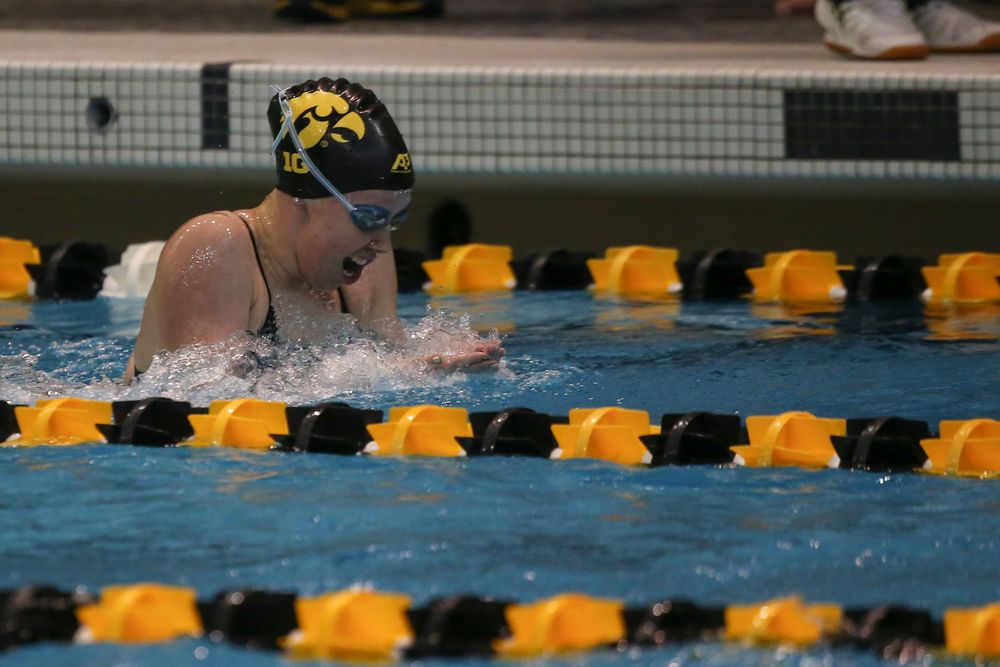Iowa’s Paige Hanley swims the 200-yard breaststroke during the Iowa swimming and diving meet vs Notre Dame and Illinois on Saturday, January 11, 2020 at the Campus Recreation and Wellness Center. (Lily Smith/hawkeyesports.com)