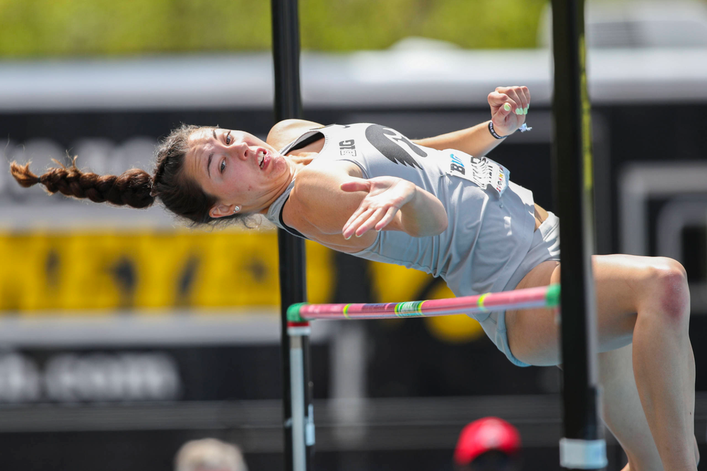 Iowa's Jenny Kimbro during the women's high jump at the Big Ten Outdoor Track and Field Championships at Francis X. Cretzmeyer Track on Friday, May 10, 2019. (Lily Smith/hawkeyesports.com)