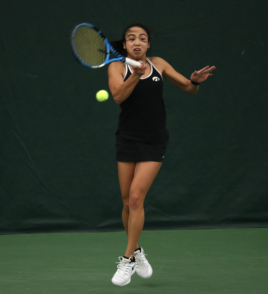 Iowa's Michelle Bacalla against the Penn State Nittany Lions Sunday, February 24, 2019 at the Hawkeye Tennis and Recreation Complex. (Brian Ray/hawkeyesports.com)