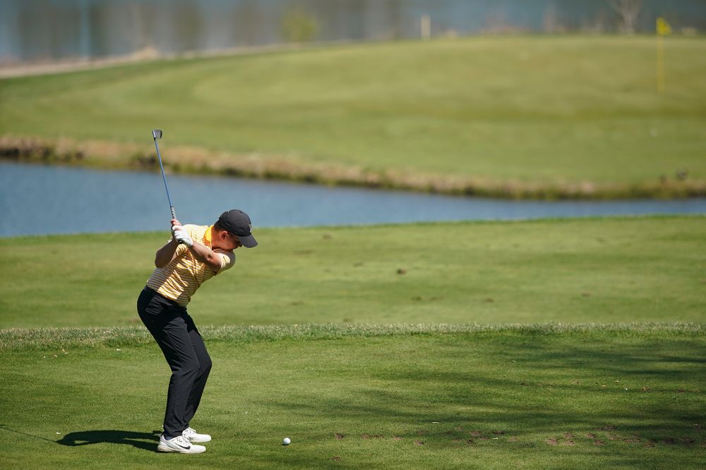 Iowa's Matthew Walker tees off during the third round of the Hawkeye Invitational at Finkbine Golf Course in Iowa City on Sunday, Apr. 21, 2019. (Stephen Mally/hawkeyesports.com)