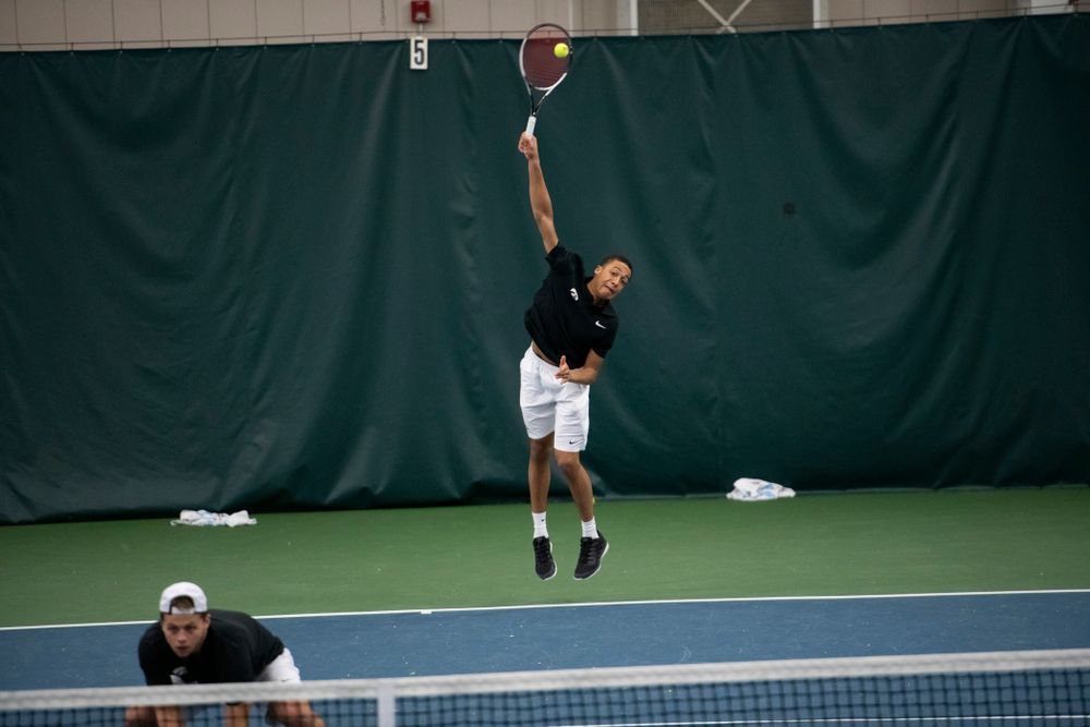 The Iowa men's tennis team competes against Cornell in The Rise Tennis Center in Ithaca, NY on Sunday, Feb. 24, 2019.