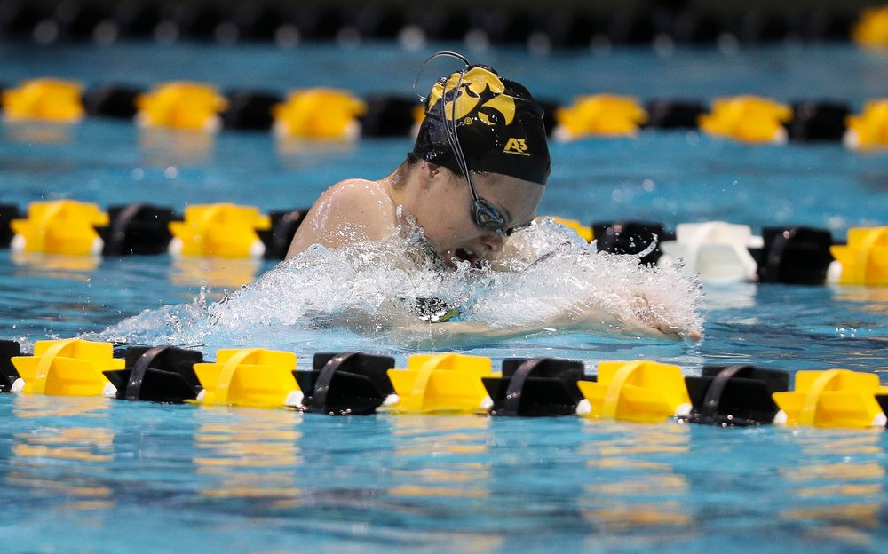 Iowa's Lexi Horner competes in the 200-yard breaststroke during the third day of the Hawkeye Invitational at the Campus Recreation and Wellness Center on November 17, 2018. (Tork Mason/hawkeyesports.com)