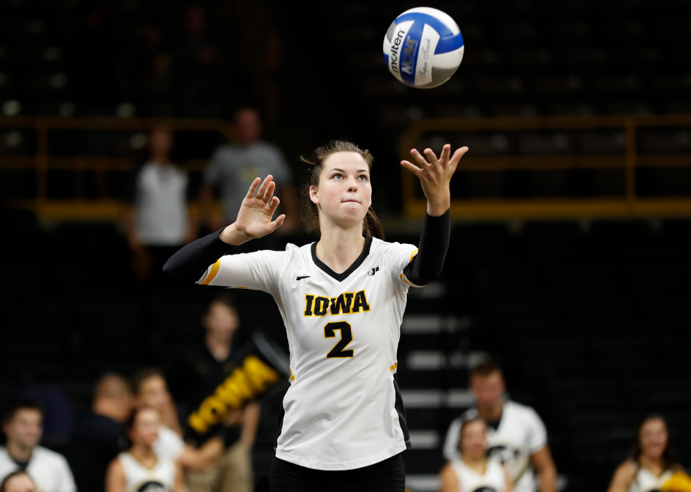 Iowa Hawkeyes setter Courtney Buzzerio (2) against Eastern Illinois Sunday, September 9, 2018 at Carver-Hawkeye Arena. (Brian Ray/hawkeyesports.com)