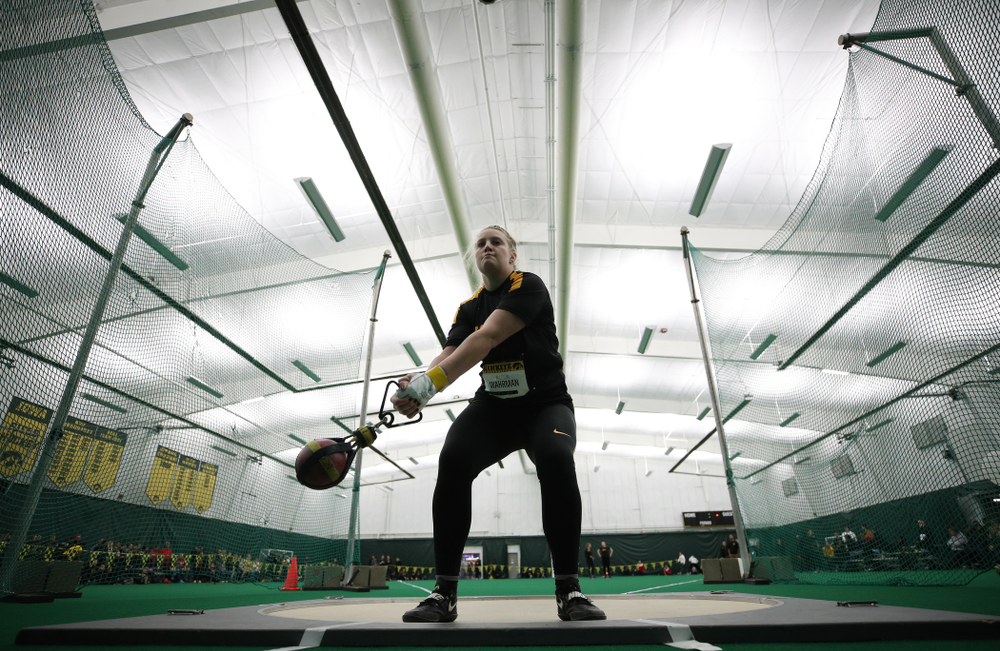 Iowa's Allison Wahrman competes in the weight throw Friday, January 11, 2019 at the Hawkeye Tennis and Recreation Center. (Brian Ray/hawkeyesports.com)