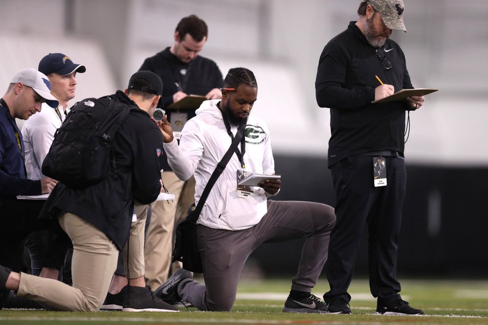 Scouts during Hawkeye FootballÕs annual Pro Day Monday, March 25, 2019 at the Hansen Football Performance Center. (Brian Ray/hawkeyesports.com)