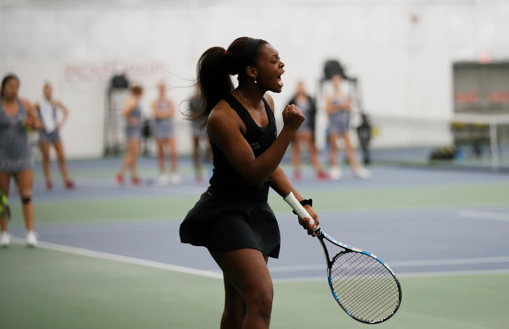 Adorabol Huckleby against Ohio State Sunday, March 25, 2018 at the Hawkeye Tennis and Recreation Center. (Brian Ray/hawkeyesports.com)