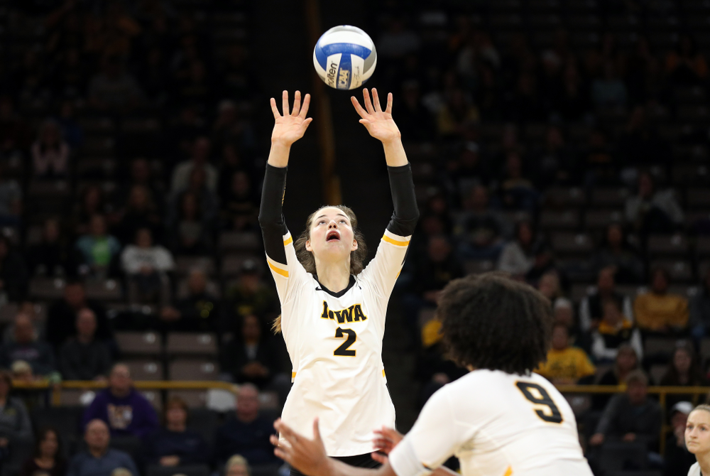 Iowa Hawkeyes setter Courtney Buzzerio (2) against Penn State Friday, November 1, 2019 at Carver Hawkeye Arena. (Brian Ray/hawkeyesports.com)