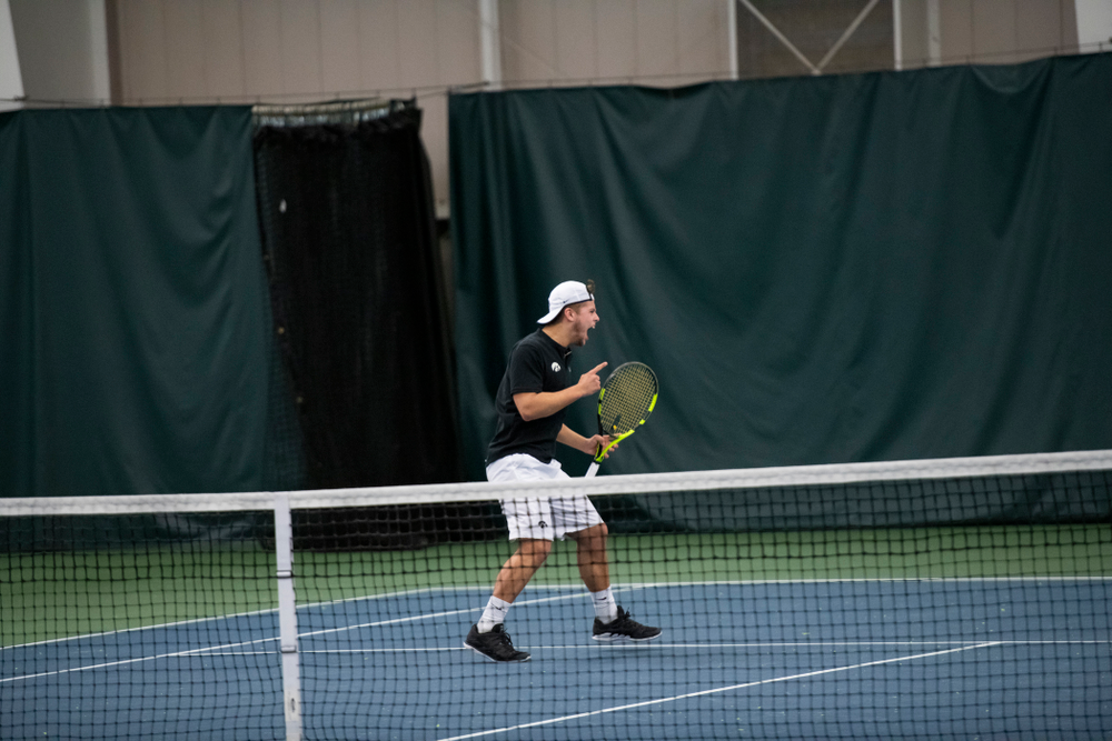 The Iowa men's tennis team competes against Cornell in The Rise Tennis Center in Ithaca, NY on Sunday, Feb. 24, 2019.