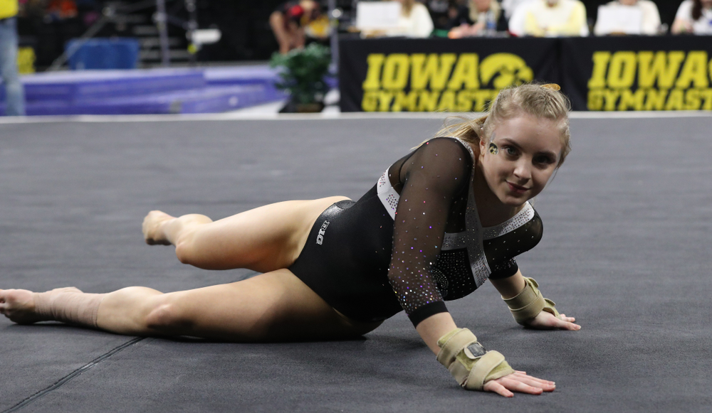 Iowa's Lauren Guerin competes on the floor against the Rutgers Scarlet Knights Saturday, January 26, 2019 at Carver-Hawkeye Arena. (Brian Ray/hawkeyesports.com)