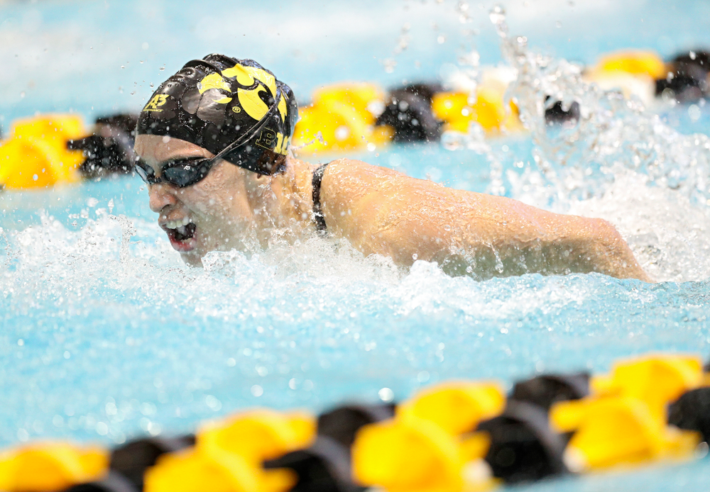 Iowa’s Meghan Hackett swims the women’s 100 yard butterfly preliminary event during the 2020 Women’s Big Ten Swimming and Diving Championships at the Campus Recreation and Wellness Center in Iowa City on Friday, February 21, 2020. (Stephen Mally/hawkeyesports.com)