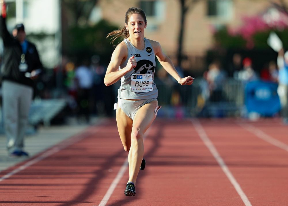 Iowa's Talia Buss runs the women’s 200 meter dash event on the first day of the Big Ten Outdoor Track and Field Championships at Francis X. Cretzmeyer Track in Iowa City on Friday, May. 10, 2019. (Stephen Mally/hawkeyesports.com)