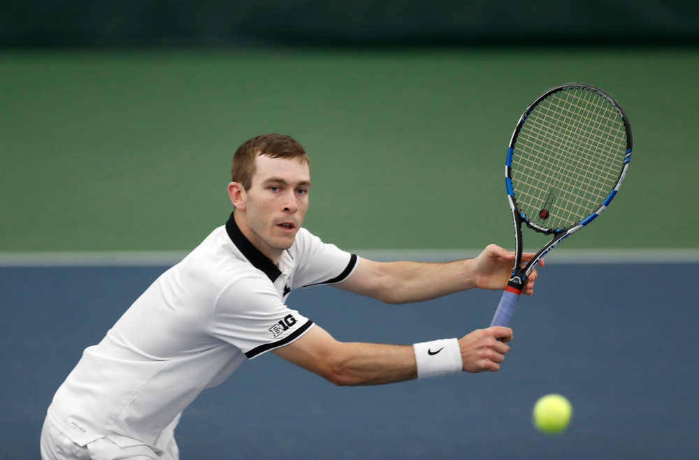 Jake Jacoby against Purdue Sunday, April 15, 2018 at the Hawkeye Tennis and Recreation Center. (Brian Ray/hawkeyesports.com)