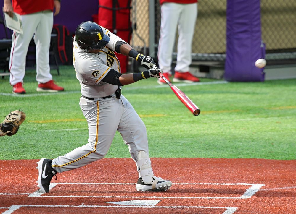 Iowa Hawkeyes infielder Izaya Fullard (20) bats during the fourth inning of their CambriaCollegeClassic game at U.S. Bank Stadium in Minneapolis, Minn. on Friday, February 28, 2020. (Stephen Mally/hawkeyesports.com)