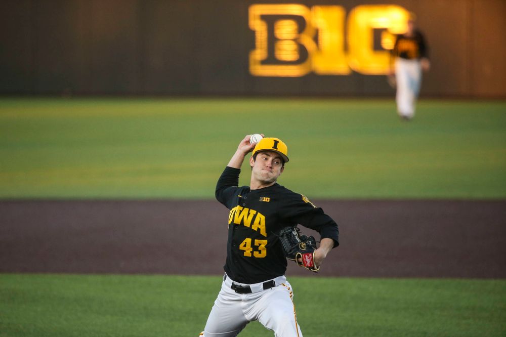 Iowa pitcher Grant Leonard at the game vs. Bradley on Tuesday, March 26, 2019 at (place). (Lily Smith/hawkeyesports.com)