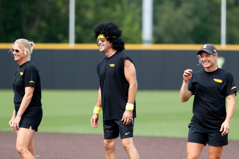 Head volleyball coach Bond Shymansky, Head Women's Tennis Coach Sasha Schmid, and Head Women's Golf Coach Megan Menzel during the Iowa Student Athlete Kickoff Kickball game Sunday, August 19, 2018 at Duane Banks Field. (Brian Ray/hawkeyesports.com)