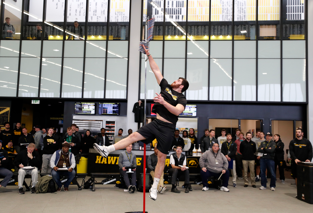 Iowa Hawkeyes linebacker Josey Jewell (43) during the team's annual pro day Monday, March 26, 2018 at the Hansen Football Performance Center. (Brian Ray/hawkeyesports.com)