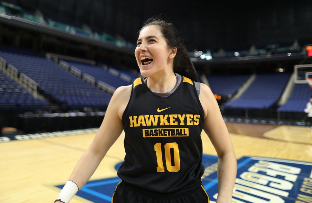 Iowa Hawkeyes forward Megan Gustafson (10) during practice and media before the regional final of the 2019 NCAA Women's College Basketball Tournament against the Baylor Bears Sunday, March 31, 2019 at Greensboro Coliseum in Greensboro, NC.(Brian Ray/hawkeyesports.com)