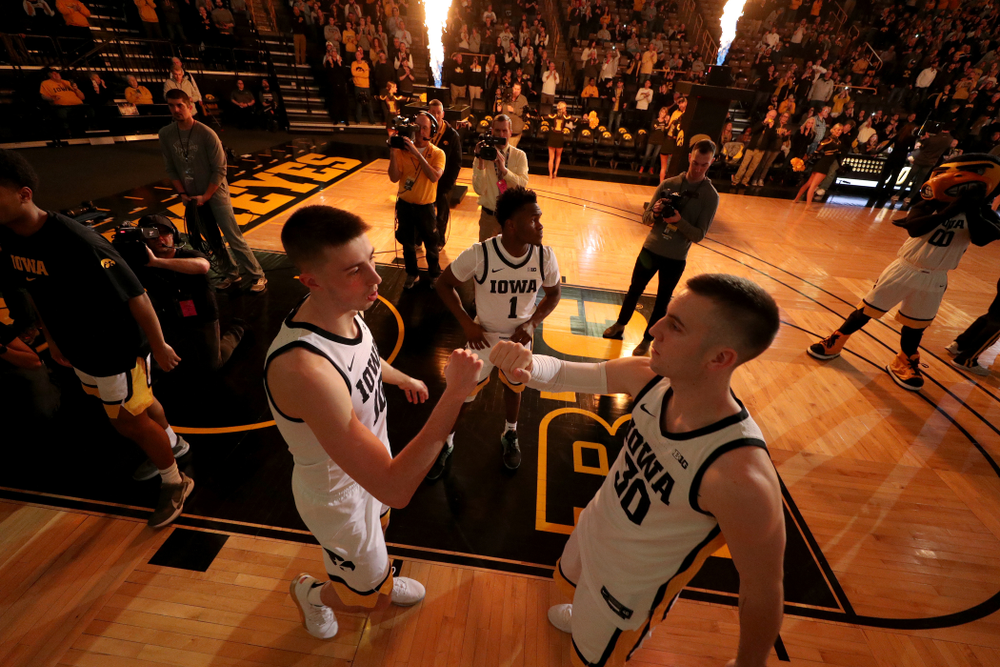 Iowa Hawkeyes guard Joe Wieskamp (10) and guard Connor McCaffery (30) against the Maryland Terrapins Friday, January 10, 2020 at Carver-Hawkeye Arena. (Brian Ray/hawkeyesports.com)
