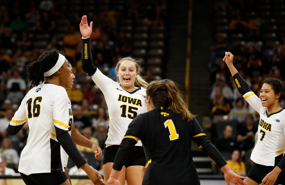 Iowa Hawkeyes defensive specialist Maddie Slagle (15) against Eastern Illinois Sunday, September 9, 2018 at Carver-Hawkeye Arena. (Brian Ray/hawkeyesports.com)