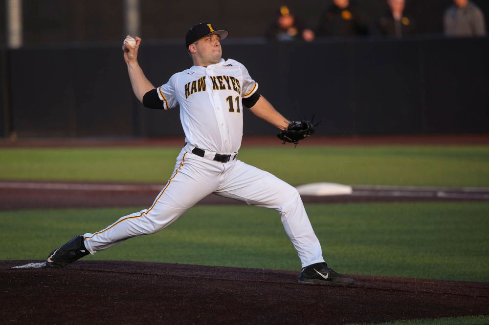 Iowa pitcher Cole McDonald at game 1 vs Rutgers on Friday, April 5, 2019 at Duane Banks Field. (Lily Smith/hawkeyesports.com)