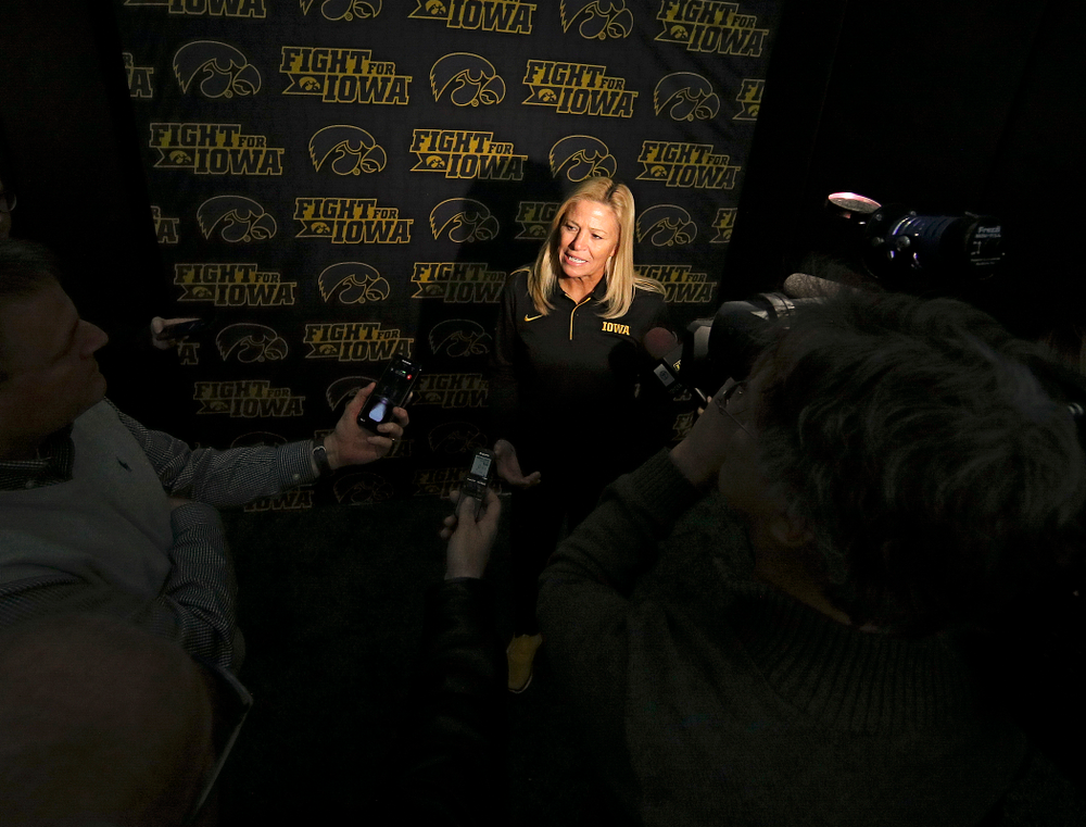 Iowa head coach Renee Gillispie answers questions during Iowa Softball Media Day at the Hawkeye Tennis and Recreation Complex in Iowa City on Thursday, January 30, 2020. (Stephen Mally/hawkeyesports.com)