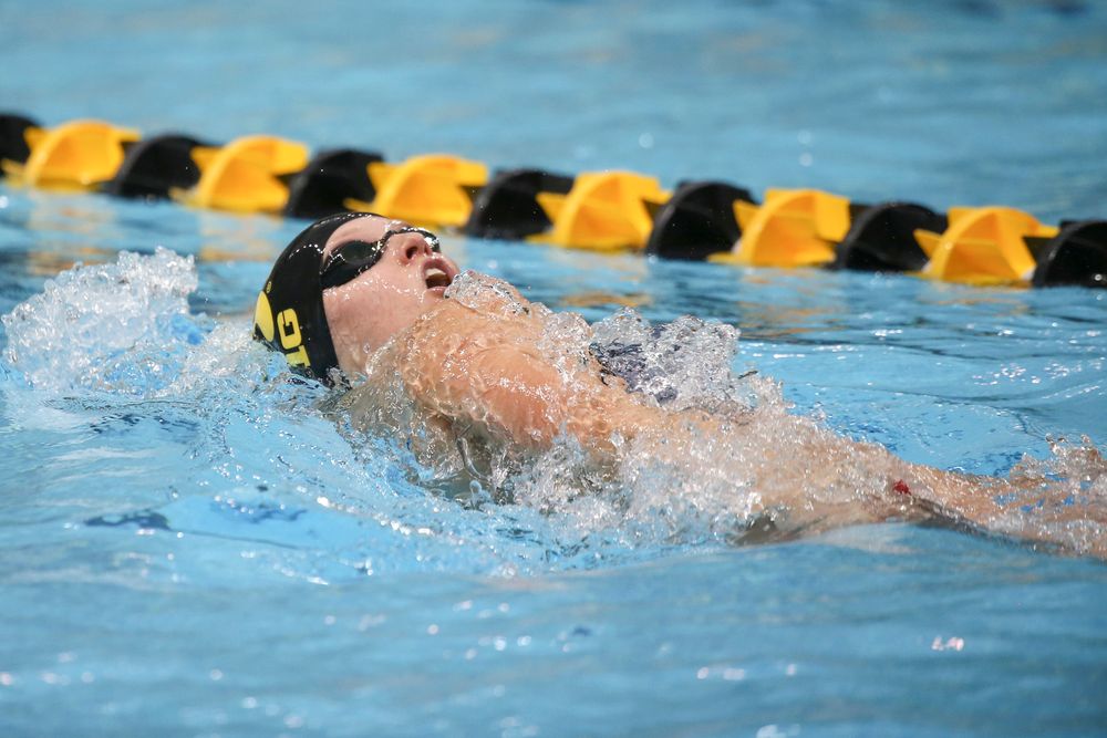 Iowa’s Julia Koluch 100-yard backstroke during the Iowa swimming and diving meet vs Notre Dame and Illinois on Saturday, January 11, 2020 at the Campus Recreation and Wellness Center. (Lily Smith/hawkeyesports.com)