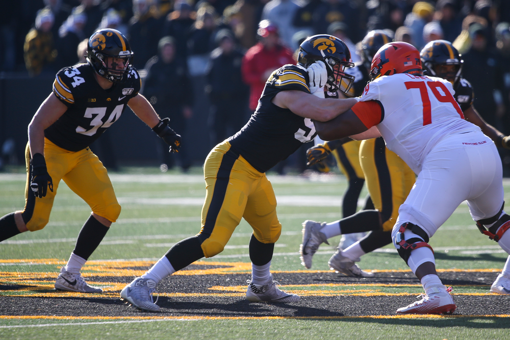 Iowa Hawkeyes defensive lineman Zach VanValkenburg (97) during Iowa football vs Illinois on Saturday, November 23, 2019 at Kinnick Stadium. (Lily Smith/hawkeyesports.com)