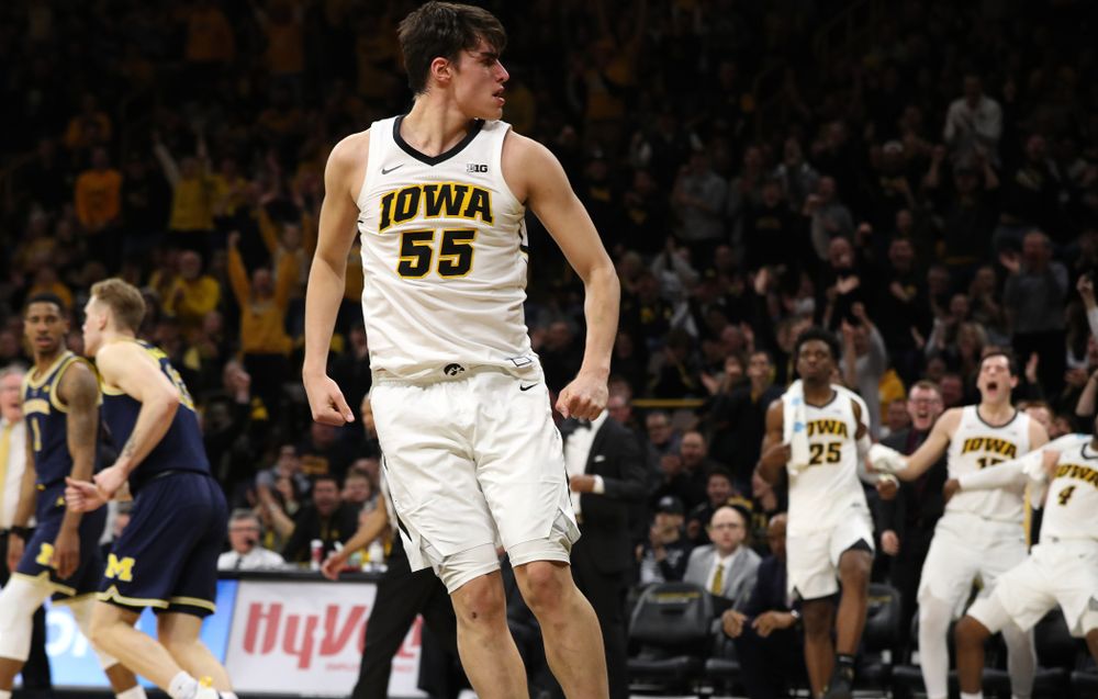 Iowa Hawkeyes forward Luka Garza (55) against the Michigan Wolverines Friday, February 1, 2019 at Carver-Hawkeye Arena. (Brian Ray/hawkeyesports.com)