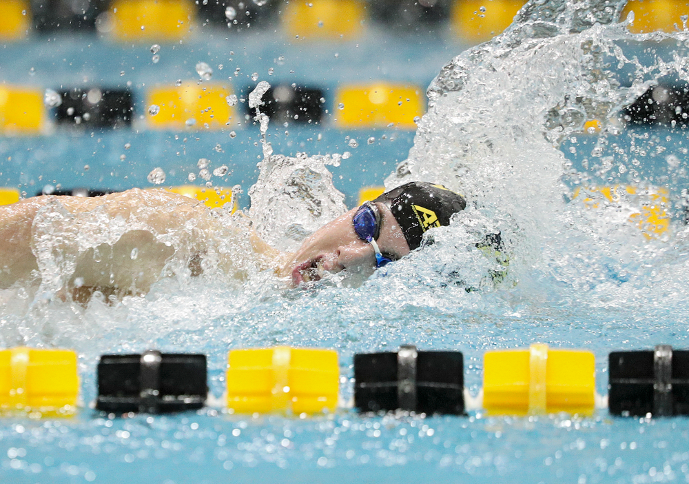 Iowa’s Dolan Craine swims the freestyle section of the 100-yard individual medley event during their meet against Michigan State at the Campus Recreation and Wellness Center in Iowa City on Thursday, Oct 3, 2019. (Stephen Mally/hawkeyesports.com)
