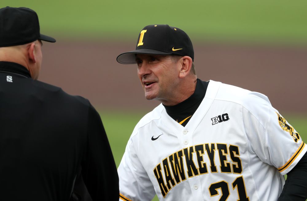 Iowa Hawkeyes head coach Rick Heller during game one against UC Irvine Friday, May 3, 2019 at Duane Banks Field. (Brian Ray/hawkeyesports.com)