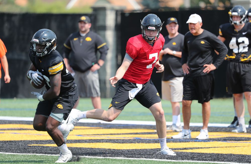 Iowa Hawkeyes quarterback Spencer Petras (7) during the third practice of fall camp Sunday, August 5, 2018 at the Kenyon Football Practice Facility. (Brian Ray/hawkeyesports.com)