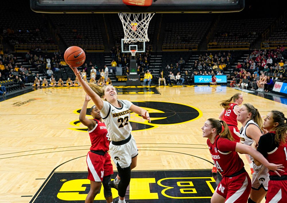 Iowa Hawkeyes guard Kathleen Doyle (22) puts up a shot during the fourth quarter of the game at Carver-Hawkeye Arena in Iowa City on Thursday, February 6, 2020. (Stephen Mally/hawkeyesports.com)