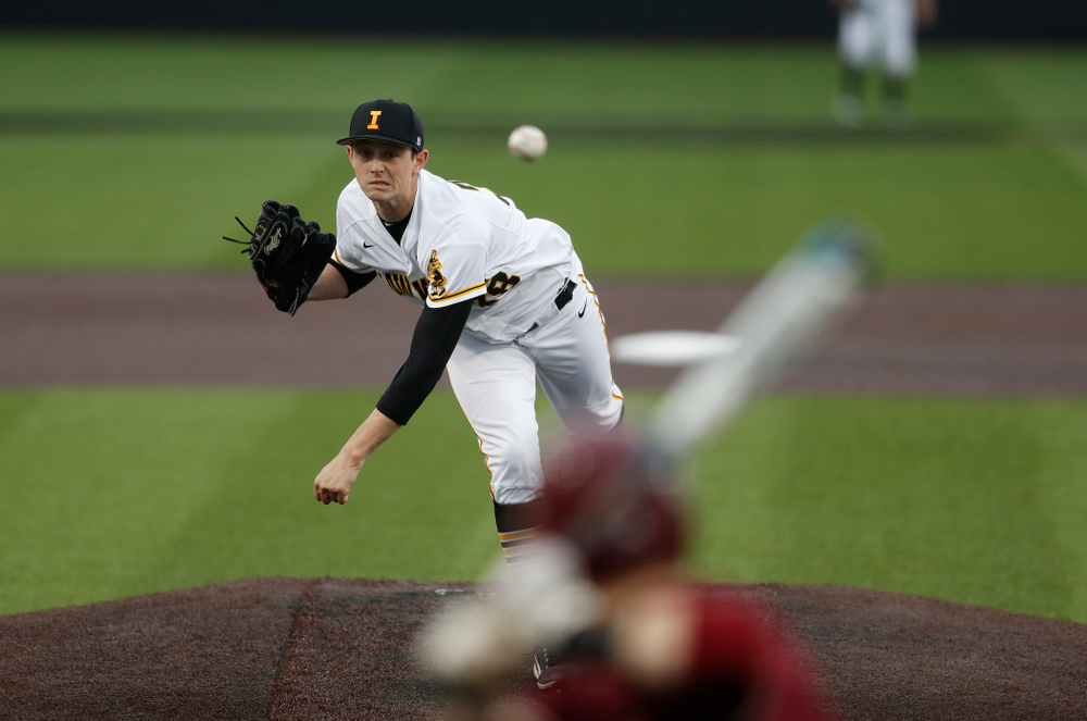 Iowa Hawkeyes pitcher Trenton Wallace (38) against Coe College Wednesday, April 11, 2018 at Duane Banks Field. (Brian Ray/hawkeyesports.com)